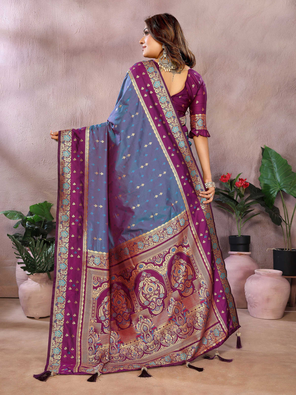 Aastha Fashion Grey Kalamkari Silk Zari Woven Saree | Grocsy