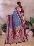 Aastha Fashion Grey Kalamkari Silk Zari Woven Saree | Grocsy
