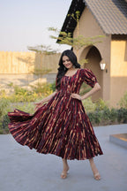 Teeya Creation Womens New Trendy Summer War Printed Cotton Gown Set-Multicolor | Grocsy
