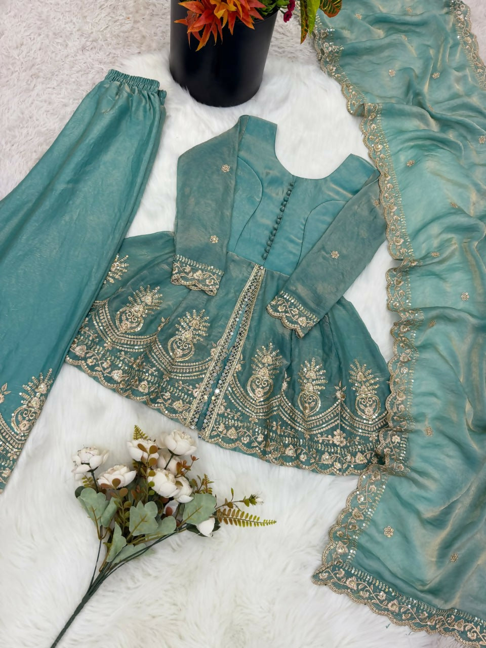 Teeya Creation New Kids Trendy Stylish Fully Stitched Ready To Wear Kurta Set -Turquoise | Grocsy