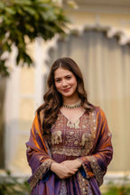 Teeya Creation Wine Primium Fendy Satin Silk Embroidery Work Wedding Wear Gown | Grocsy