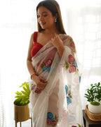 Vamsee White Organza Saree | Grocsy