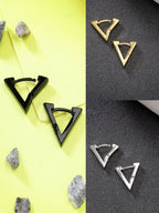NVR Men's Set of 3 Multicolor Rhodium-Plated Geometric Shape Stainless Steel Studs Earring | Grocsy