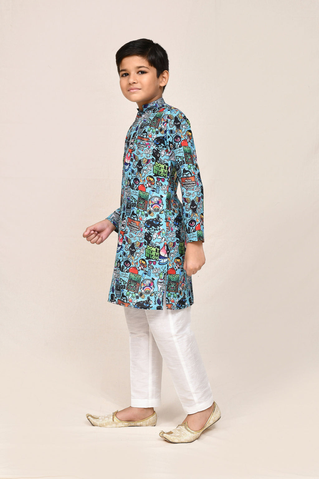 Joban Fashion Cotton Linen Blue Kurta With Straight Fit Pant | Grocsy