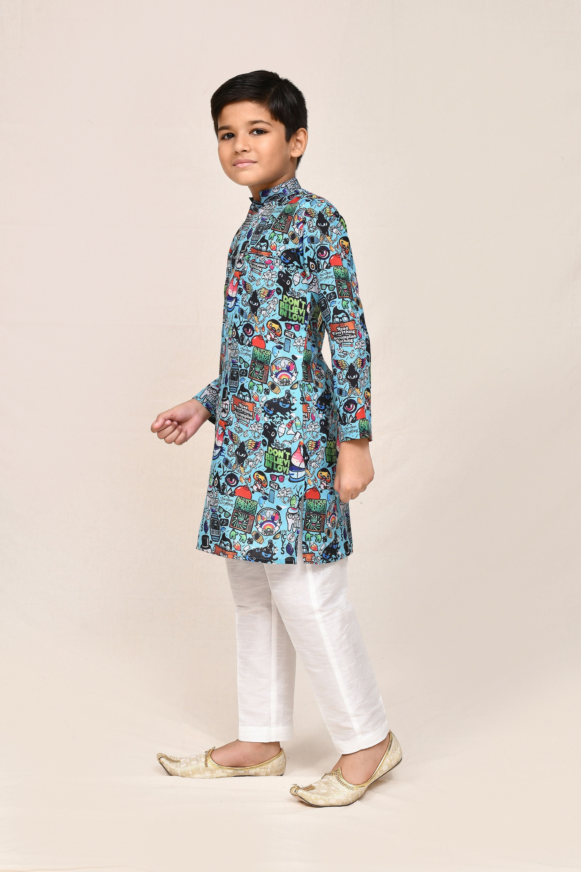 Joban Fashion Cotton Linen Blue Kurta With Straight Fit Pant | Grocsy
