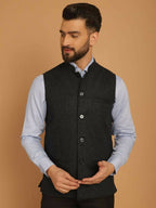 Even Apparels Pure Wool Nehru Jacket - Blue | Grocsy