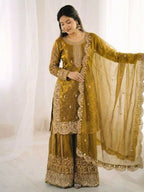 Teeya Creation Womens New Trendy Embroidery Coding And Sequence Work Gold Kurta Set | Grocsy