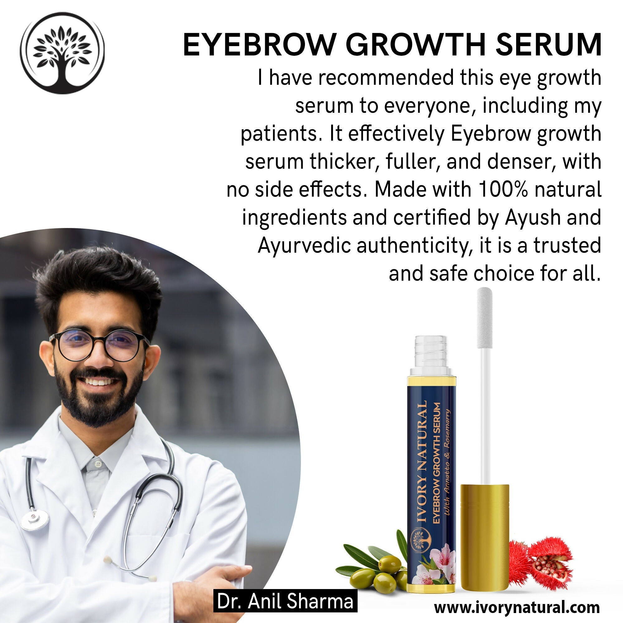 Ivory Natural Eyebrow Growth Serum - Lush Eyebrows For Both Men & Women | Grocsy
