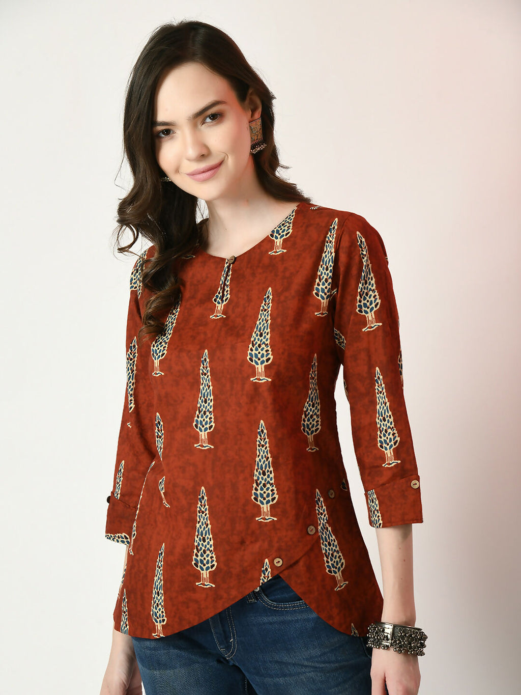 Myshka Women's Rust Printed Top | Grocsy