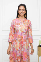 Myshka Multi Floral Women Cotton A-Line Round Neck Kurtas | Grocsy