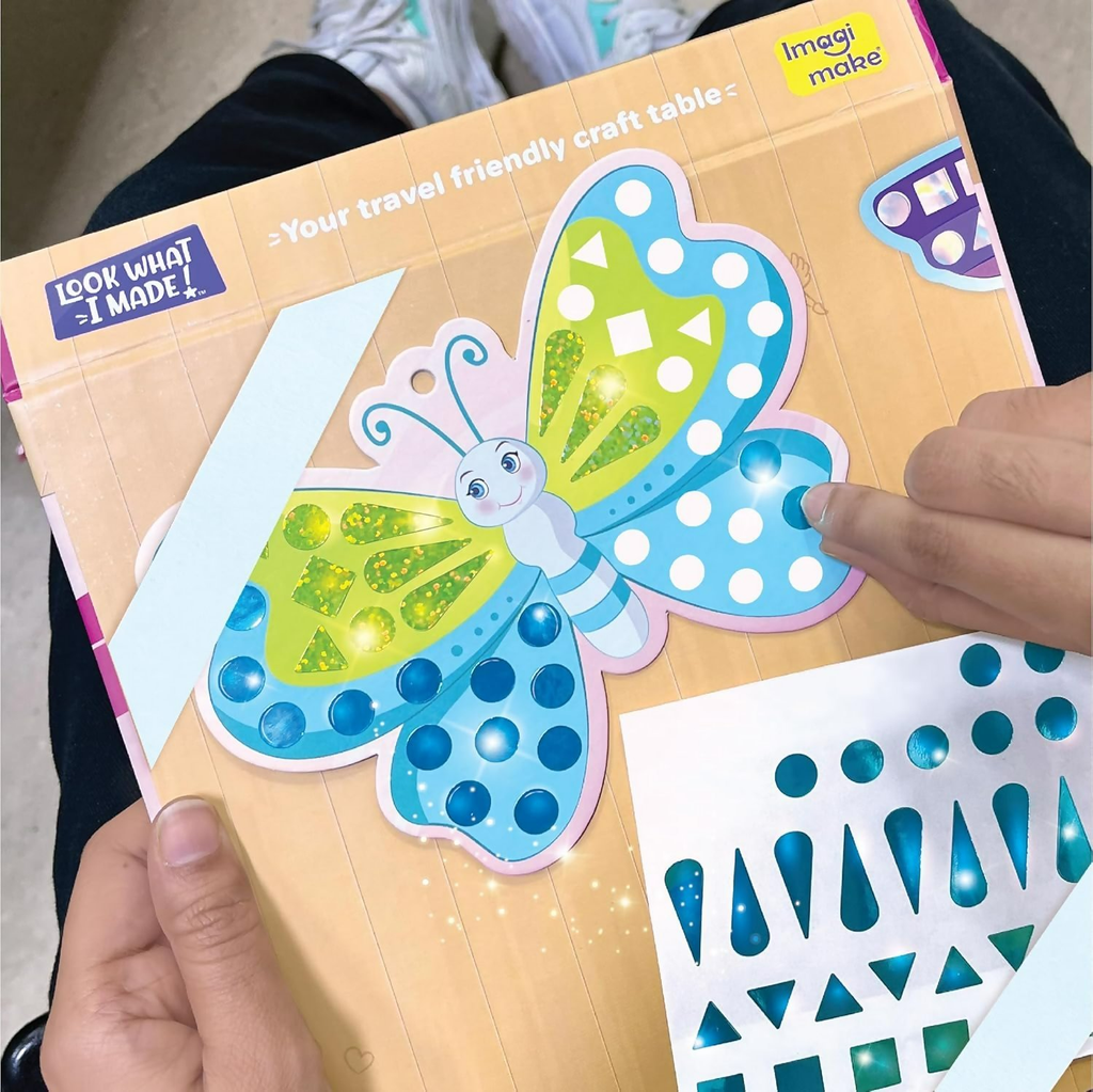 Imagimake Mirror Mosaic Butterfly & Peacock Mess Free DIY Mosaic Craft Kit 450+ Foil Sticker Travel Toys for Girls Birthday Gift for Girls Ages 3,4,5,6,7,8, Peach | Grocsy