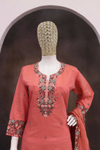 Anaita Peach Simar with Embroidery Multi & Zarkhan Work Readymade Palazzo suit | Grocsy
