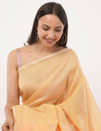 Exclusive Collection Beautiful Khadi Cotton Cream Light Orange Light Yellow Handloom Saree | Grocsy