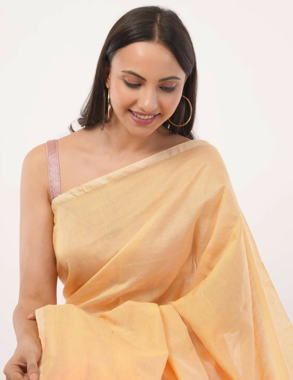 Exclusive Collection Beautiful Khadi Cotton Cream Light Orange Light Yellow Handloom Saree | Grocsy