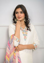 Festive Wear Ethnic White viscose blend Stitched Suit With Dupatta - Tanisha | Grocsy