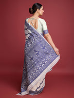 Vedant Vastram Dhakai Jamdani Cotton Saree - Navy | Grocsy