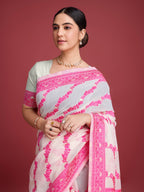 Vedant Vastram Dhakai Jamdani Cotton Saree - Pink | Grocsy
