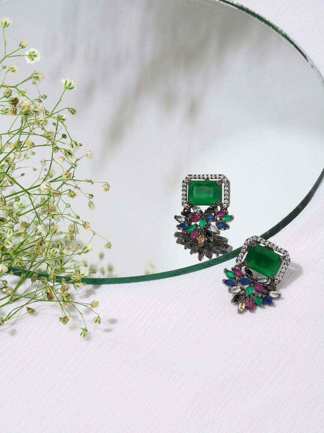 Green Stone Earrings- Ruby Raang | Grocsy