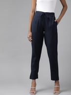 Yufta Navy Blue Cotton Fit Trousers | Grocsy