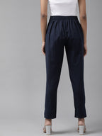 Yufta Navy Blue Cotton Fit Trousers | Grocsy