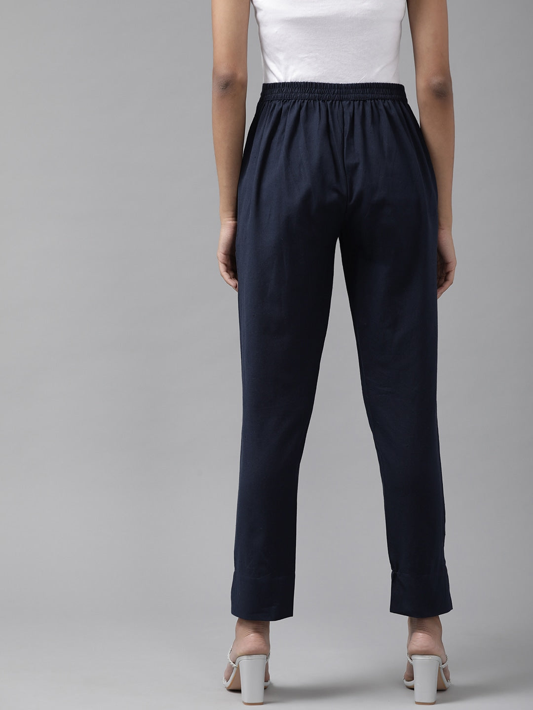 Yufta Navy Blue Cotton Fit Trousers | Grocsy