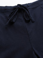 Yufta Navy Blue Cotton Fit Trousers | Grocsy