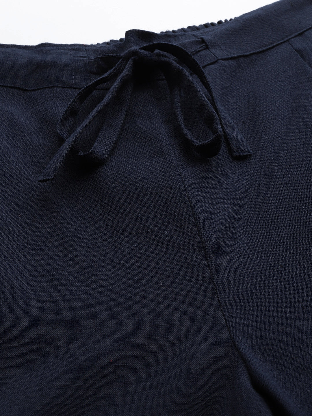 Yufta Navy Blue Cotton Fit Trousers | Grocsy