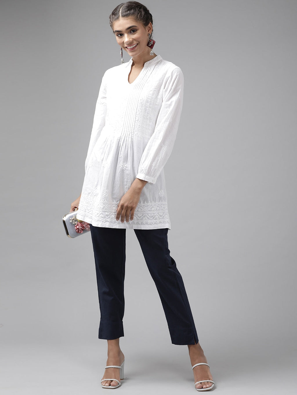 Yufta Navy Blue Cotton Fit Trousers | Grocsy
