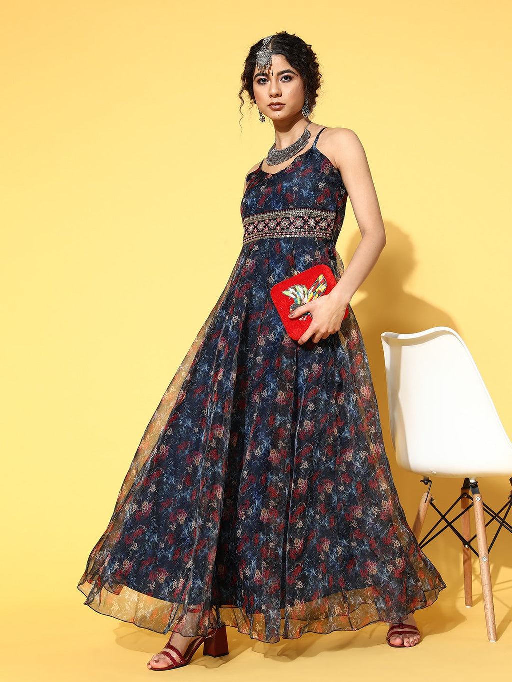 Yufta Navy Blue Ethnic Maxi Dress | Grocsy