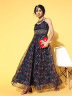 Yufta Navy Blue Ethnic Maxi Dress | Grocsy