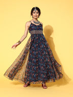 Yufta Navy Blue Ethnic Maxi Dress | Grocsy