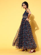 Yufta Navy Blue Ethnic Maxi Dress | Grocsy