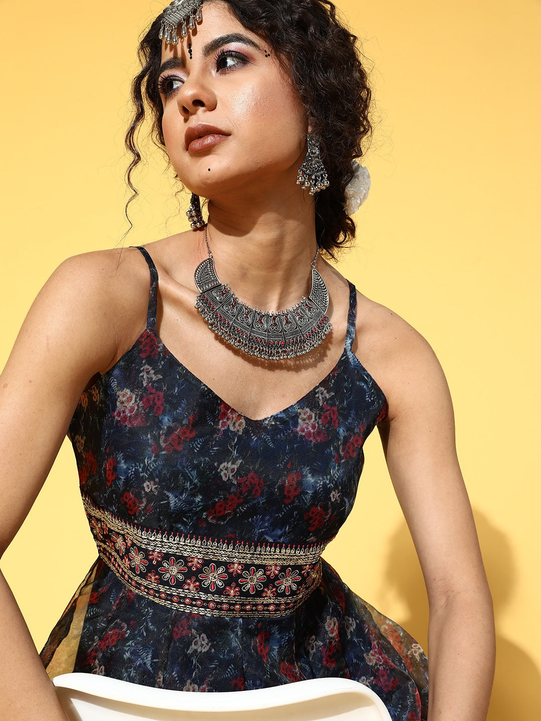 Yufta Navy Blue Ethnic Maxi Dress | Grocsy