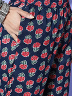 Yufta Navy Blue Printed Cotton Dupatta Set | Grocsy
