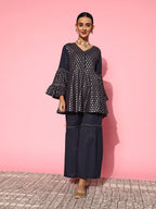 Yufta Navy Blue Printed Kurta & Sharara | Grocsy
