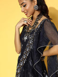 Yufta Navy Blue & White Printed Dress Dupatta | Grocsy