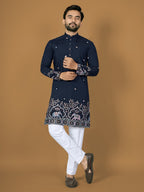 Anaita Navy Embroidery Silk Straight Kurta | Grocsy