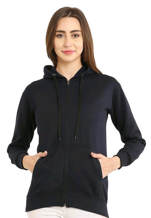 PAVONINE Navy Blue Color Casual Winter Wear Hoodie Sweatshirt For Girls | Grocsy