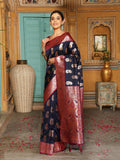 Anaita Navy Silk Woven Saree With Blouse | Grocsy
