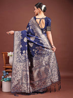 Anaita Navy Banarasi Silk Woven Work Saree With Blouse | Grocsy