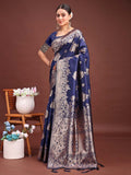 Anaita Navy Banarasi Silk Woven Work Saree With Blouse | Grocsy