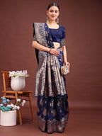 Anaita Navy Banarasi Silk Woven Work Saree With Blouse | Grocsy