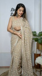 Vamsee Patangiyu Cream Georgette Saree | Grocsy