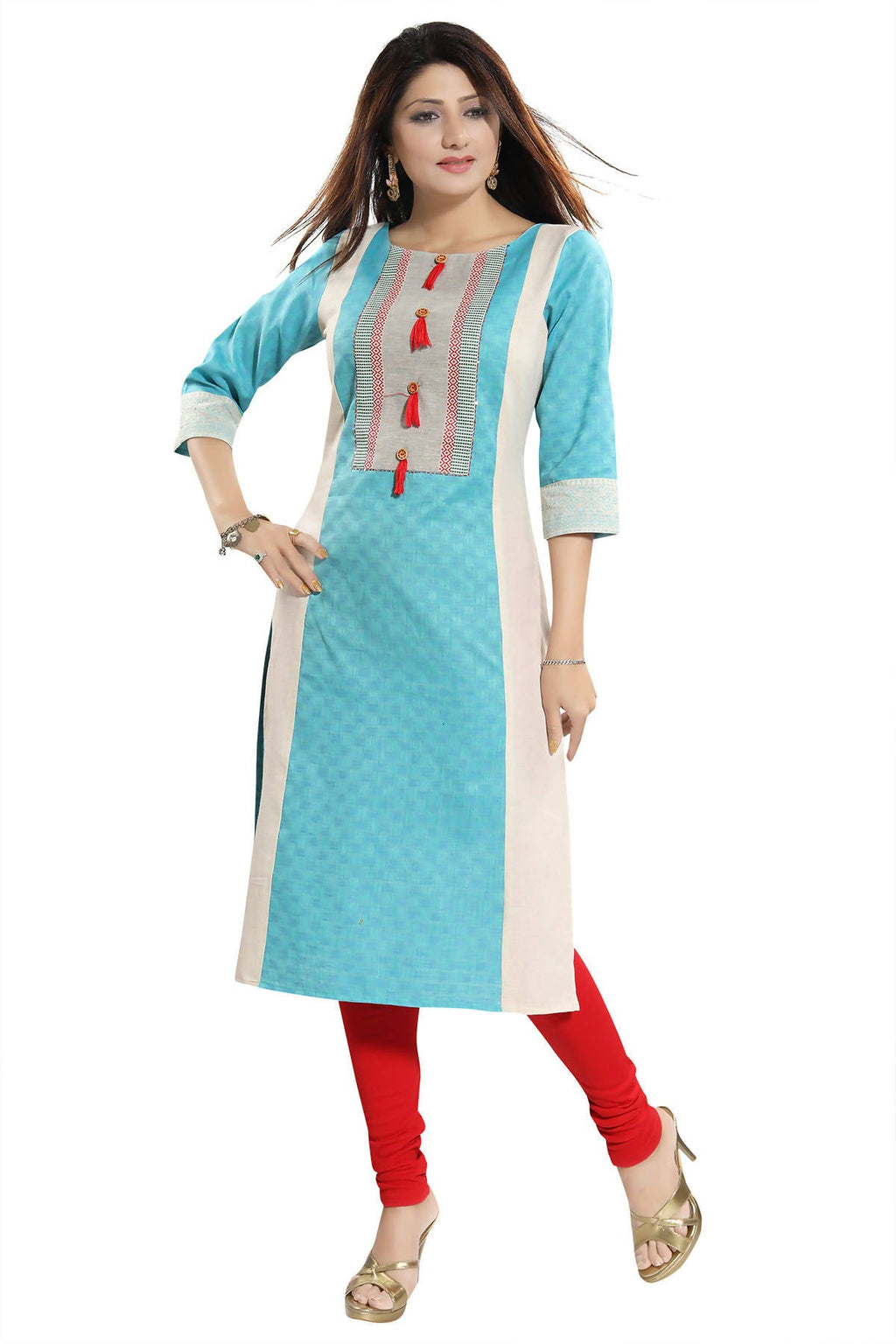 Snehal Creations Tantalising T. Blue Textured Cotton Straight Tunic | Grocsy
