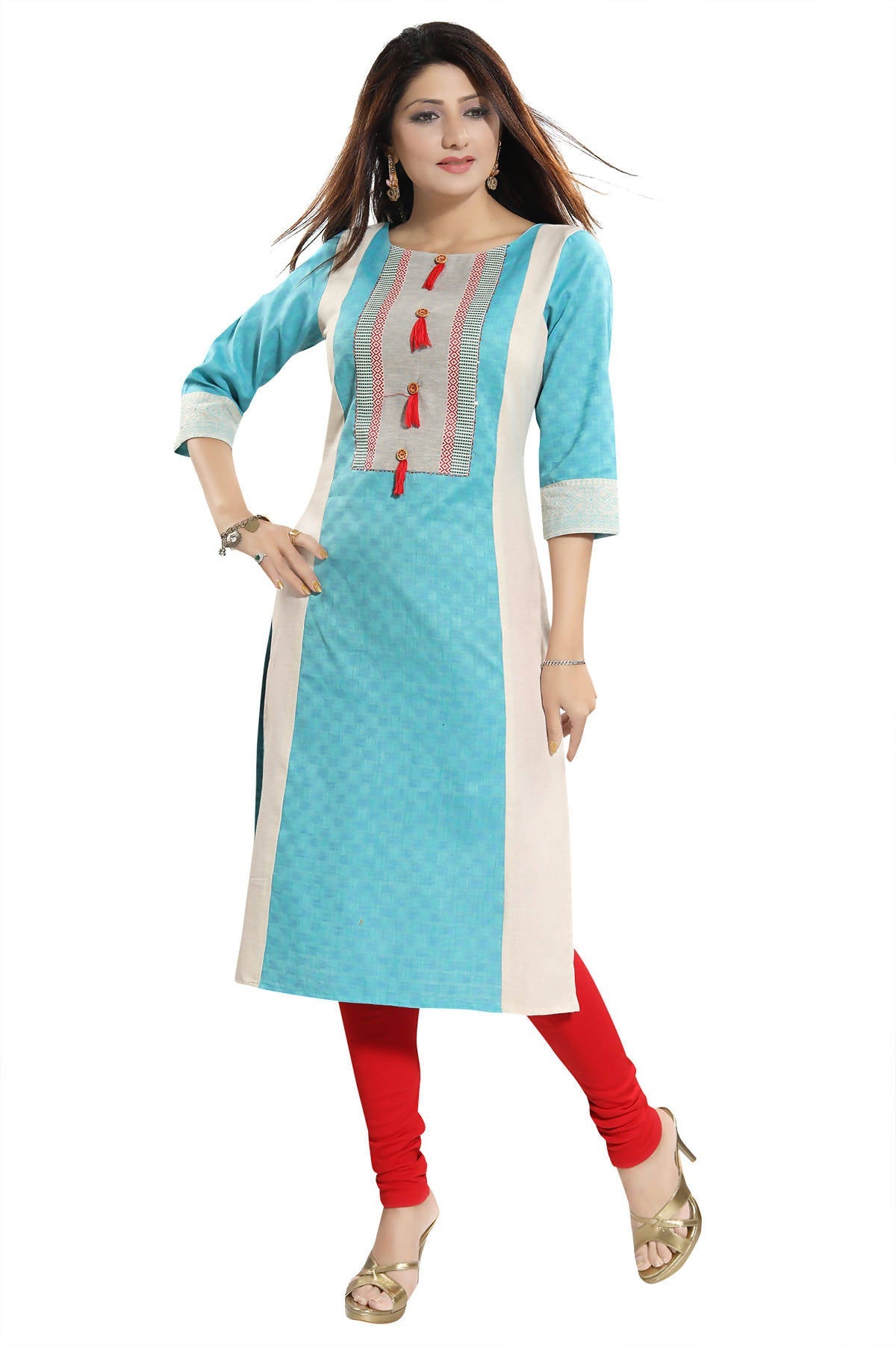 Snehal Creations Tantalising T. Blue Textured Cotton Straight Tunic | Grocsy
