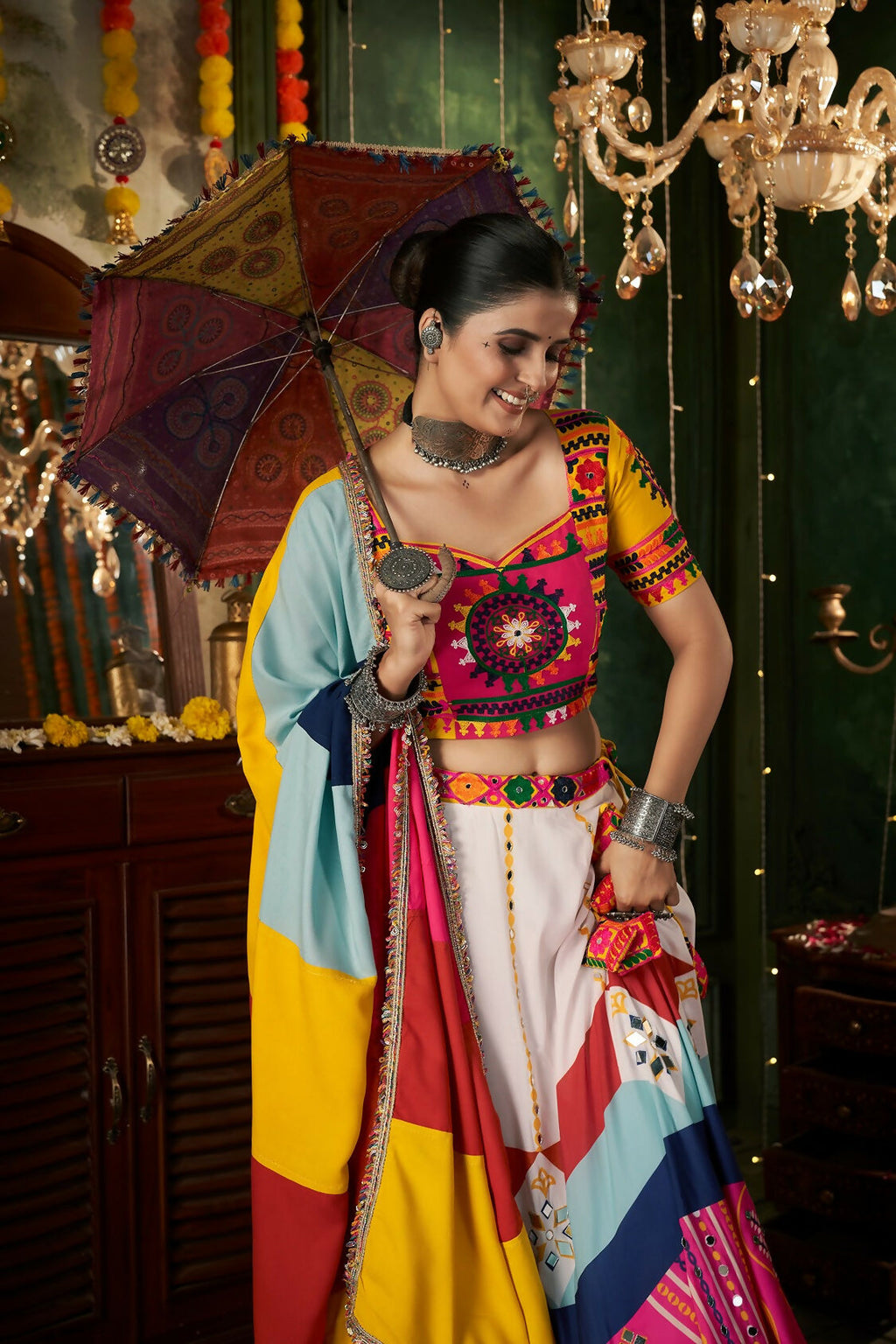 AI Fashion White Maslin Cotton Designer Navratri Lehenga Choli Collection | Grocsy