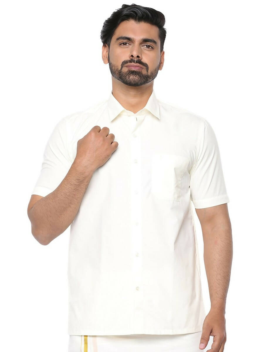 Ramraj Cotton Mens Poly Cotton Cream Colour Half Sleeve Shirt | Grocsy