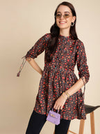 Black Poly Rayon Digital Printed A-line Top - Tarini | Grocsy