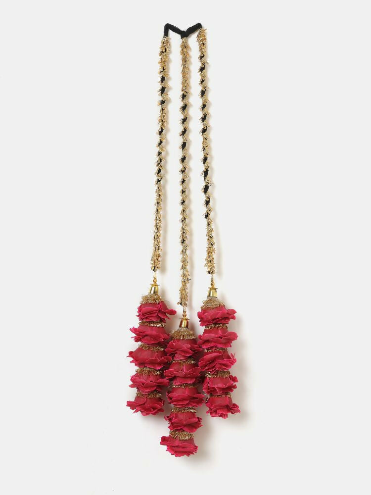 Ruby Raang Gold Gota Pati Work And Dark Pink Rosses With Black Thread & Golden Stones | Grocsy