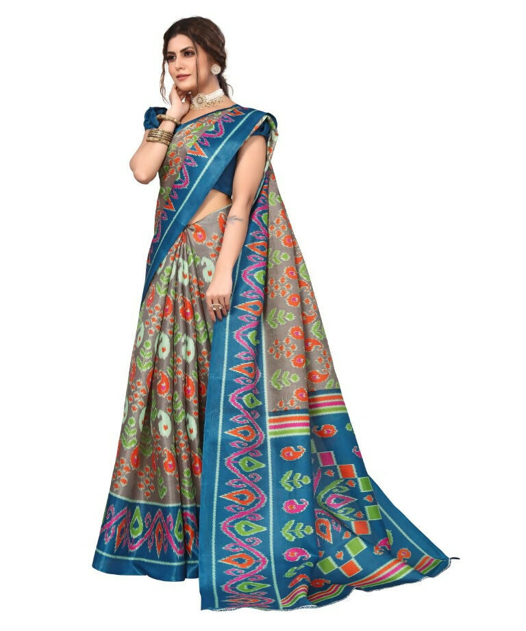 Vamika Rama Green Printed Art Silk Saree | Grocsy